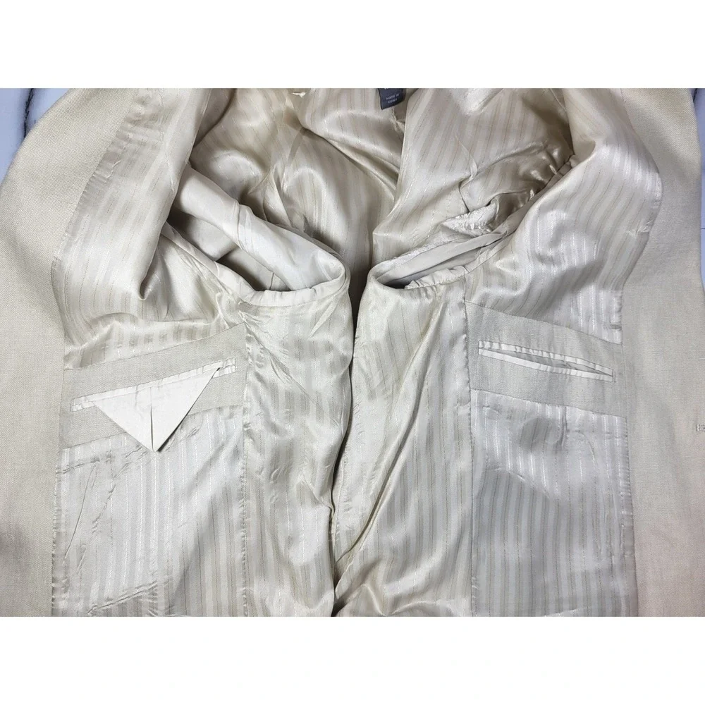 H&M Mens Linen Blend Blazer Beige Tan Two Button Peak Lapel Sport‎ Coat 36
